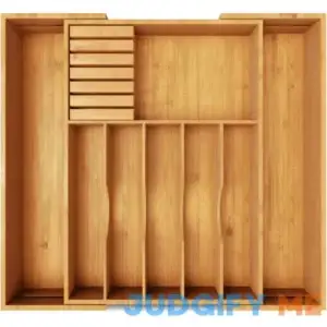KOMFORA Premium Expandable Kitchen Drawer Organizer 100% Bamboo Organizer Tray