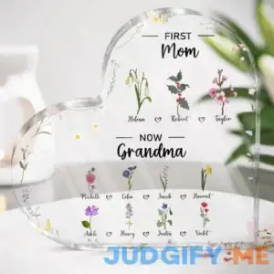 First Mom Now Grandma - Gift For Mom - Personalized Heart Shaped Acrylic Plaque 4.9x4.9in