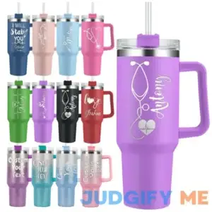 Gift for Nurse 40 OZ Personalized Tumbler with Handle Custom Insulated Stainless Steel Tumbler with Lids Straw Free Engraved Name-Purple