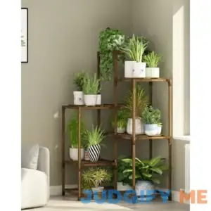 Bamworld Plant Stand Indoor Outdoor Plant Shelf Corner Plant Table 7 Pots Plant Holder for Living Room Plant Rack Indoor Multipl
