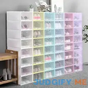 Bcloud Flip-Open Cover Transparent Stackable Storage Box Shoes Drawer Case Organizer