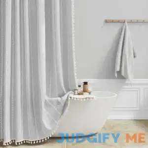BTTN Fabric Shower Curtain Boho Linen Heavy Duty Tassel Shower Curtain Set Hooks