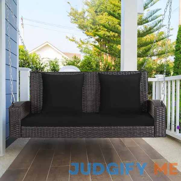 Costway 2-Person Patio Rattan Hanging Porch Swing Bench Chair Cushion Costway 2-Person Patio Rattan Hanging Porch Swing Bench Chair Cushion