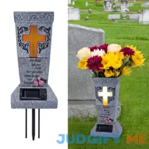 Huyieno Solar Cemetery Grave Vase with LED for Fresh/artificial Flowers Headstones Vases with Spikes Gravestone Decor Memorial Gifts for Loss of