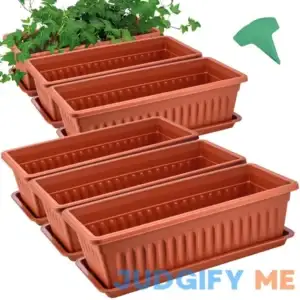 GROWNEER 6 Packs 15 Inches Terracotta Color Flower Window Box Plastic Vegetable Planters Long Pots with 15 Pcs Plant Labels for Outdoor Indoor