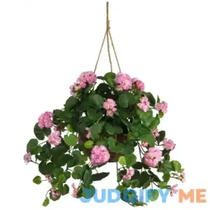 Nearly Natural Geranium Hanging Basket Silk Plant - NEN-6609-PK