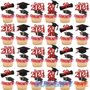 Graduation Cupcake Toppers 2024 Red and Black