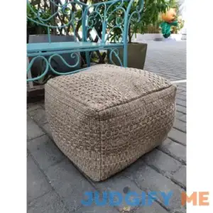 RISEON Boho Hand Woven Contemporary Cotton Linen Fabric Pouf Cover Footstool Ottoman Poufs Unstuffed-Square Floor Cushion Footrest Cover for Living