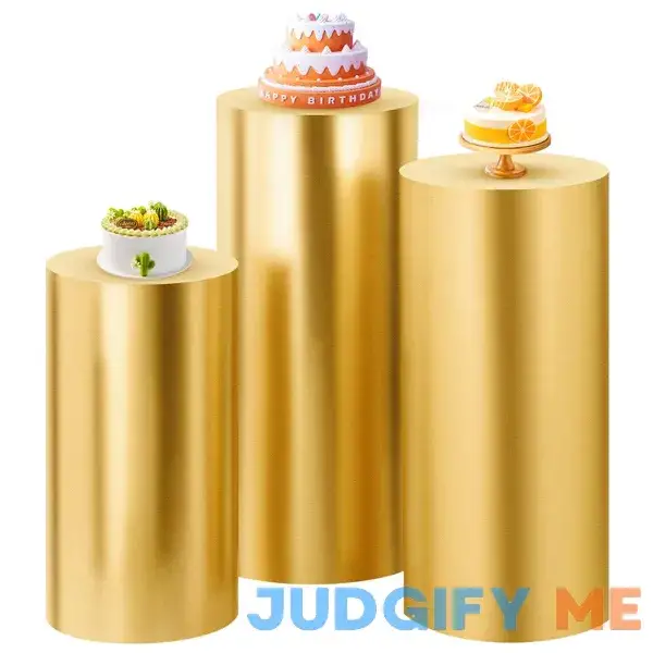 SaitiMade Set Gold Cylinder Pedestal Stand Covers SaitiMade Set Gold Cylinder Pedestal Stand Covers