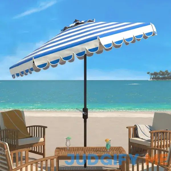 Safavieh Maui Single Scallop Striped Crank Tilt Umbrella Safavieh Maui Single Scallop Striped Crank Tilt Umbrella