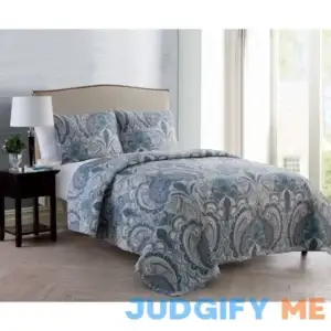 VCNY Home Lawrence 3-Piece Blue Damask Quilt Set
