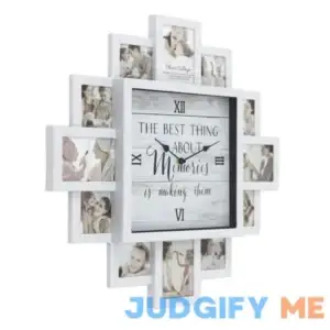 American Art Decor White Farmhouse Shabby-Chic Memories Wall Clock with Picture Frame Photo Collage