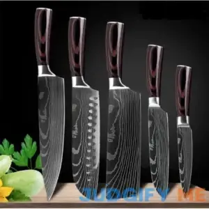 Ikigai Chef Knife Set - Professional Japanese Knives with Damascus Pattern Standard - 5pcs