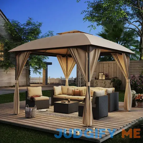 Lausaint Home 10 ft. x 10 ft Outdoor Patio Gazebo with Unique Arc Roof and Privacy Curtains Lausaint Home 10 ft. x 10 ft Outdoor Patio Gazebo with Unique Arc Roof and Privacy Curtains