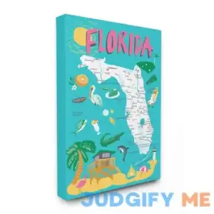 Stupell Florida Teal Blue and Pink Illustrated Scenic Map Poster Wall Art