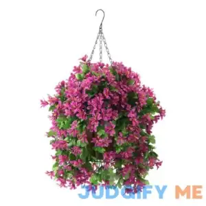 Inqcmy Artificial Hanging Violet Flowers In Basket For Patio Garden Decor