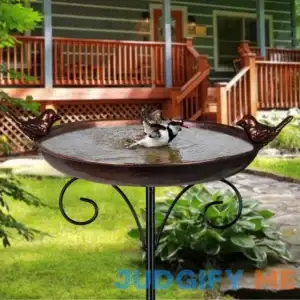 DREAMSOUL Outdoor Garden Bird Bath Metal Bird Baths Cast Iron Birdbath with Metal Stake Tall Bird Bath for Yard Garden Decor(Dia - 10inch)