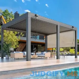 EROMMY 12x16FT Louvered Pergola with 6-Panel Pull-Down Screen