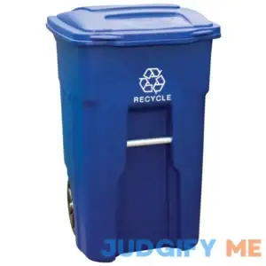 Toter 025532-R1BLU Residential Heavy Duty 2-Wheeled Recycling Can with Attached Lid 32-Gallon Blue