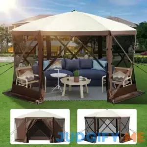 VEVORbrand Camping Gazebo Tent 6 Sided Pop-up Canopy Screen Tent for 8 Person Camping