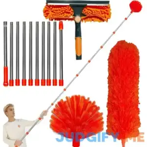 20+ Feet High Reach Dusting Kit with 3-14 ft Extension Pole //2 in 1 Window Cleaning Kit // High Ceiling Duster // Cobweb Microfiber Duster //