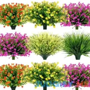 Tigeen 36 Bundles Artificial Flowers Outdoor UV Resistant Fake Plastic Flower Plants Shrubs in Bulk Silk Faux Flowers for Decoration Garden Wedding