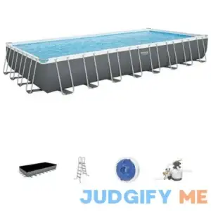 Bestway Power Steel Rectangular Metal Frame Above Ground Pool Set