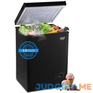 KRIB BLING Mini Chest Freezer 3.5 Cu.Ft 7 Gears Temperature Control Compact Deep Freezer with Top Open Door and Removable Storage Basket Black