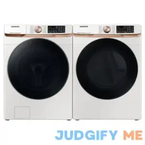 Samsung Extra Large Capacity Smart Front Load Washer with Super Speed Wash and Smart Electric Dryer with Steam Sanitize+ and Sensor Dry in Ivory -