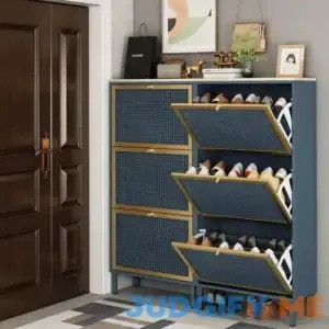 Entryway Shoe Storage Cabinet with 3 Flip Drawers Metal Door Shoe Cabinet Organizer Mesh Door Everly Quinn Finish