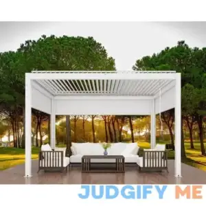 HansГё Pergola White | 10' x 10' Louvered with Motorized Roof Sturdy Aluminum Gazebo Pavilion for Patio All-Weather