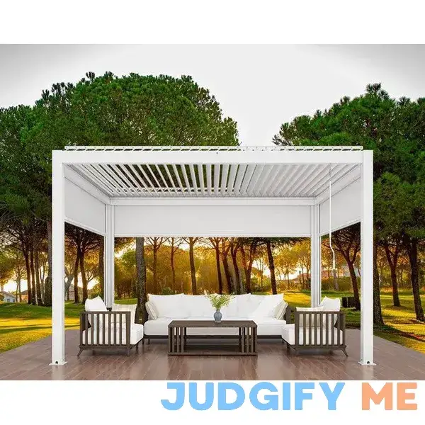 HansГё Pergola White | 10' x 10' Louvered with Motorized Roof Sturdy Aluminum Gazebo Pavilion for Patio All-Weather HansГё Pergola White | 10' x 10' Louvered with Motorized Roof Sturdy Aluminum Gazebo Pavilion for Patio All-Weather
