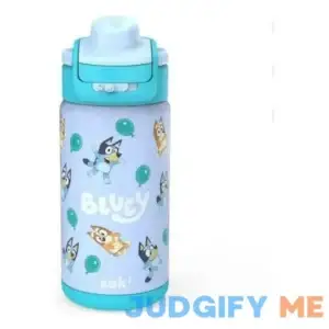 Zak Designs 14oz Bluey Kids Straw Water Bottle Stainless Steel Vacuum Insulated Lincoln Bottle with Easy-Open Locking Spout Cover for Travel