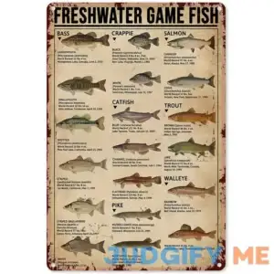 Fishing Art Posters Metal Sign Freshwater Game Fish Type Of Fish Knowledge Tin Sign Plaque Retro Wall Decor Home Man Cave Garage Bar Cafe Restaurant