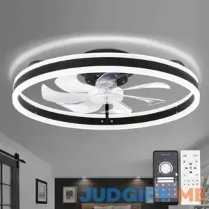 20in. LED Indoor Black Bladeless Low Profile Ceiling Fan Flush Mount Smart App Remote Control Dimmable Lighting