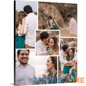 Custom Photo Collage Canvas Prints | White Square Canvas 5 Photo Color Collage | Wedding Collages | Gift Collages