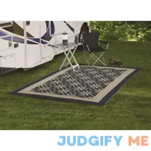 Auto Drive Blue / Tan Flower Design 9x12ft Reversible RV Patio Mat