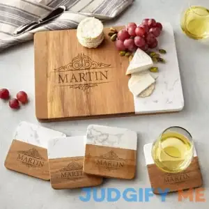 Personalized Marble Wood Entertaining 5pc Set