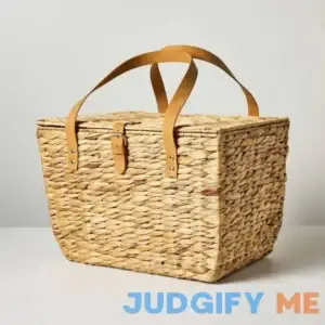 Hearth & Hand with Magnolia Natural Woven Picnic Basket with Green Plaid Liner