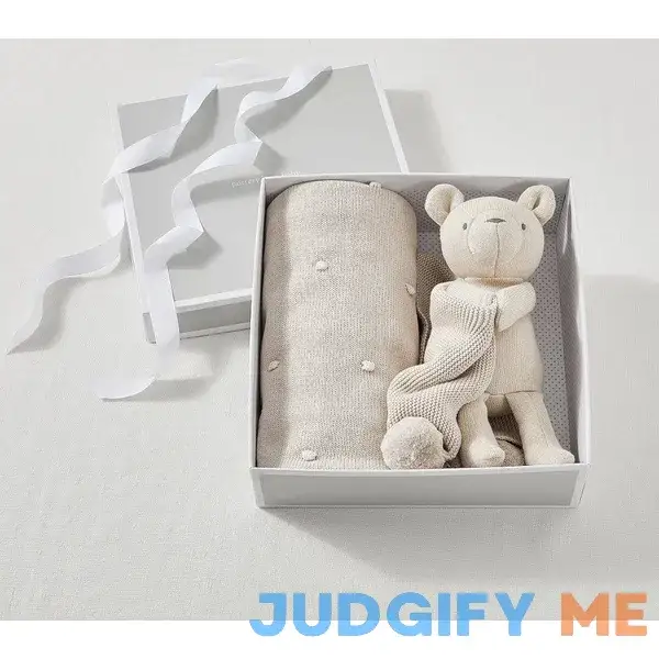 Cotton Sweater Knit Baby Blanket And Bear Thumbie Set Cotton Sweater Knit Baby Blanket And Bear Thumbie Set