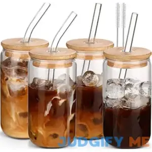 DWTS DANWEITESI 16oz Glass cups with Lids and Straws 4pcs-DWTS Coffee cups