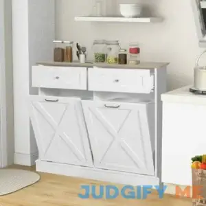 Elecwish Kitchen Double Tilt Out Trash Can Cabinet Freestanding Trash Bin Holder Storage Drawer Waste Bin-Wooden Recycling Trash Cabinet