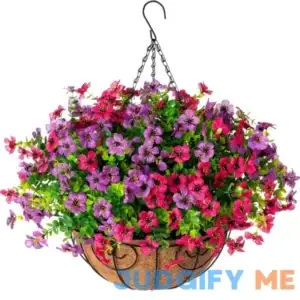 HyeFlora Artificial Fake Hanging Plants Flowers with Basket Outdoor Decor Faux Porch