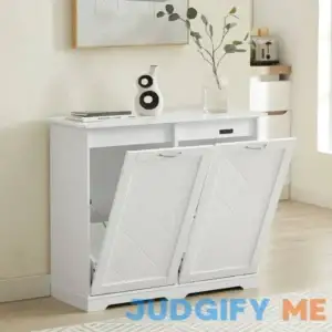 Double Tilt Out Trash Cabinet Recycling Trash Can Cabinet with Negative Ion and Deodorizing Function Vecelo