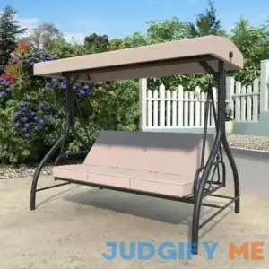 3-Person Patio Swing With Converting and Adjustable Canopy and Upgraded Thickened Cushions in Beige