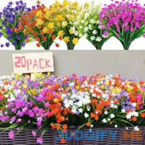 20 Bundles Artificial Fake Flowers UV Resistant Faux Flowers Arrangement