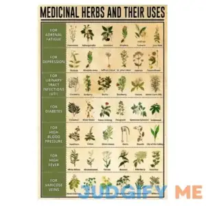 Garden Medicinal Herbs and Their Uses Poster Metal Tin Sign Vintage Decoration Garage Home Garden Cafes Kitchen Wall Antique Tin Signs 6x8 Inch