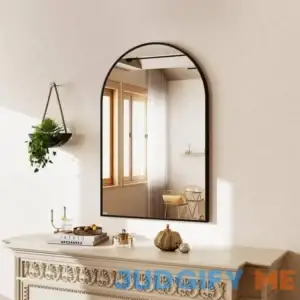 26 in. W x 38 in. H Arched Black Aluminum Alloy Framed Wall Mirror