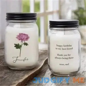 Personalized Birth Month Flower Farmhouse Candle Jar - Best Birthday Gift Ideas