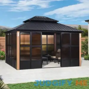 PURPLE LEAF 12' x 14' Sunroom Hardtop Gazebo Solarium Galvanized Steel Double Roof All-Weather Aluminum Outdoor Screen House